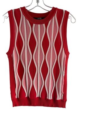 EVA FRANCO Anthropologie Sleeveless Red & Pink Knit Patterned Sweater Vest $128